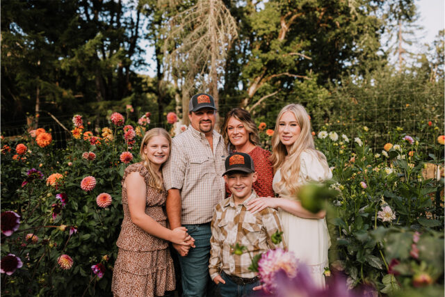 Fishback Hill Flowers owner Andrea Wurdinger and her family in the dahlia patch.